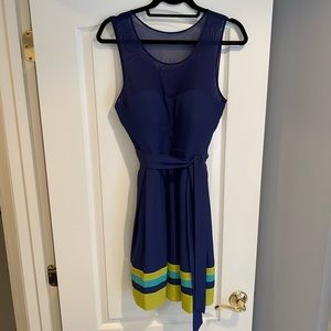 Navy Sheer Top Fit & Flare Dress